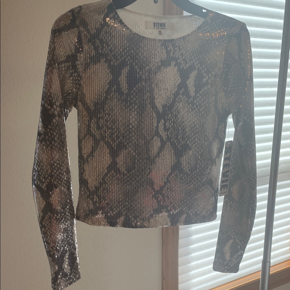 Stevies Sequin Snake Print Blouse - Black and Brown